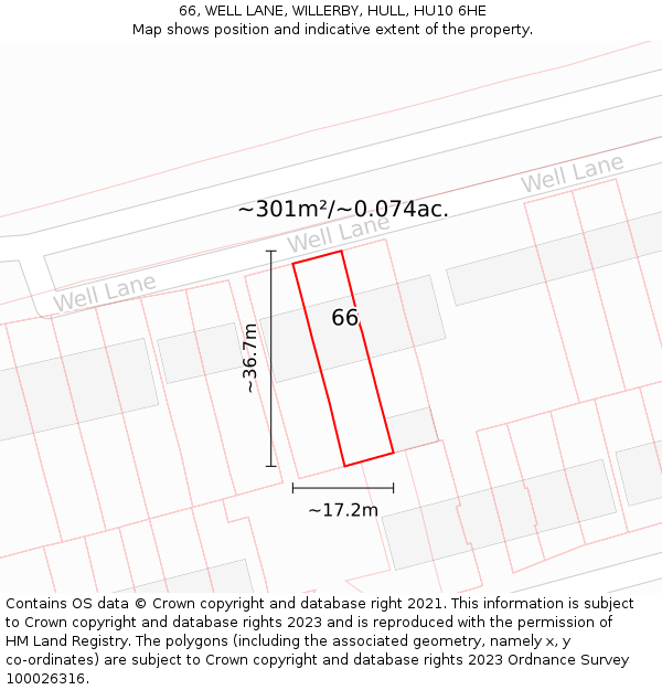 66, WELL LANE, WILLERBY, HULL, HU10 6HE: Plot and title map