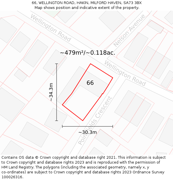 66, WELLINGTON ROAD, HAKIN, MILFORD HAVEN, SA73 3BX: Plot and title map