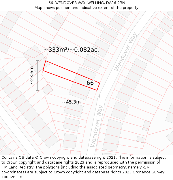 66, WENDOVER WAY, WELLING, DA16 2BN: Plot and title map