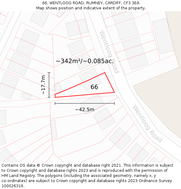 66, WENTLOOG ROAD, RUMNEY, CARDIFF, CF3 3EA: Plot and title map