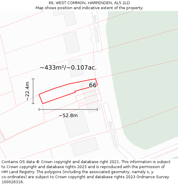 66, WEST COMMON, HARPENDEN, AL5 2LD: Plot and title map