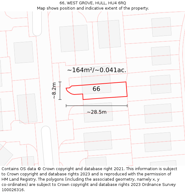 66, WEST GROVE, HULL, HU4 6RQ: Plot and title map