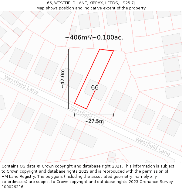 66, WESTFIELD LANE, KIPPAX, LEEDS, LS25 7JJ: Plot and title map
