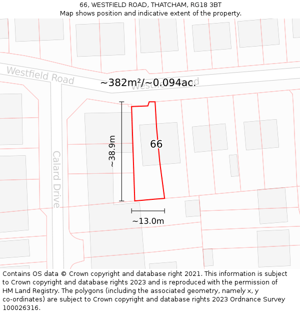 66, WESTFIELD ROAD, THATCHAM, RG18 3BT: Plot and title map