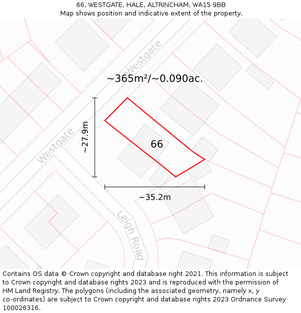 66, WESTGATE, HALE, ALTRINCHAM, WA15 9BB: Plot and title map