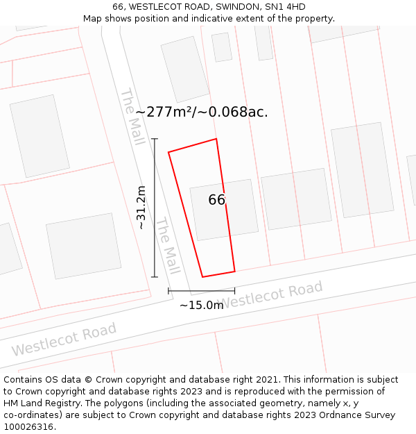 66, WESTLECOT ROAD, SWINDON, SN1 4HD: Plot and title map