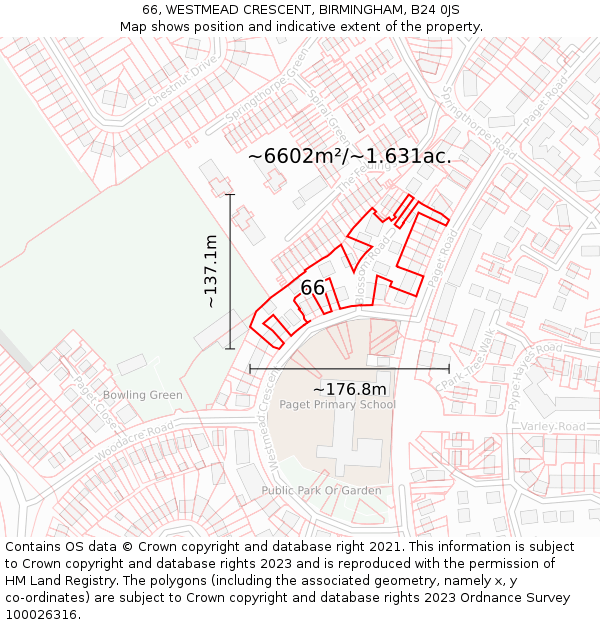 66, WESTMEAD CRESCENT, BIRMINGHAM, B24 0JS: Plot and title map