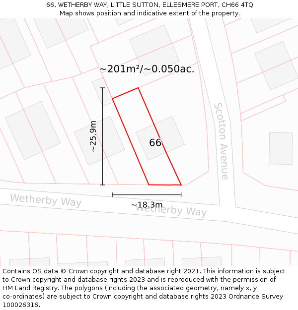 66, WETHERBY WAY, LITTLE SUTTON, ELLESMERE PORT, CH66 4TQ: Plot and title map