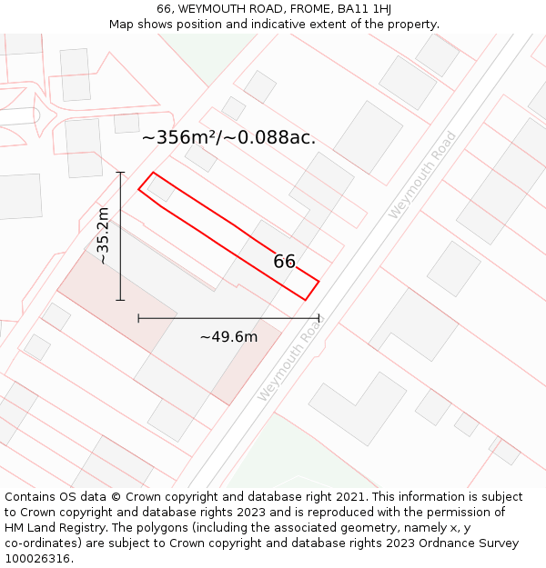 66, WEYMOUTH ROAD, FROME, BA11 1HJ: Plot and title map