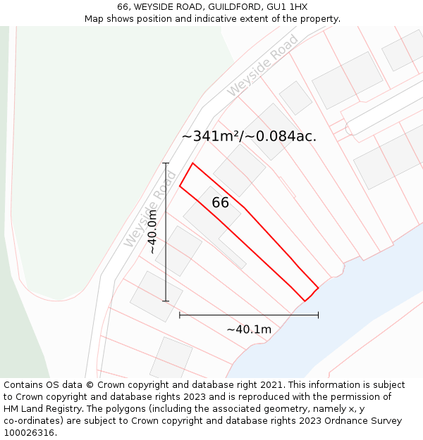 66, WEYSIDE ROAD, GUILDFORD, GU1 1HX: Plot and title map