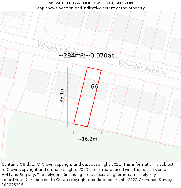 66, WHEELER AVENUE, SWINDON, SN2 7HN: Plot and title map