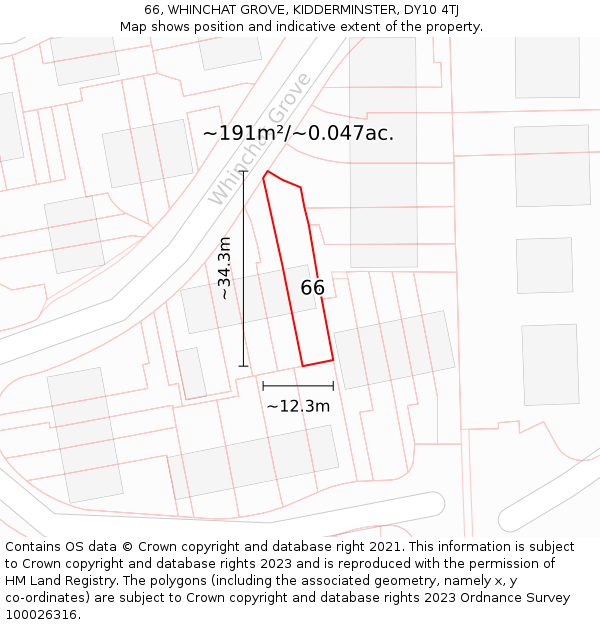 66, WHINCHAT GROVE, KIDDERMINSTER, DY10 4TJ: Plot and title map