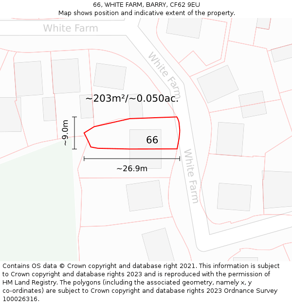 66, WHITE FARM, BARRY, CF62 9EU: Plot and title map