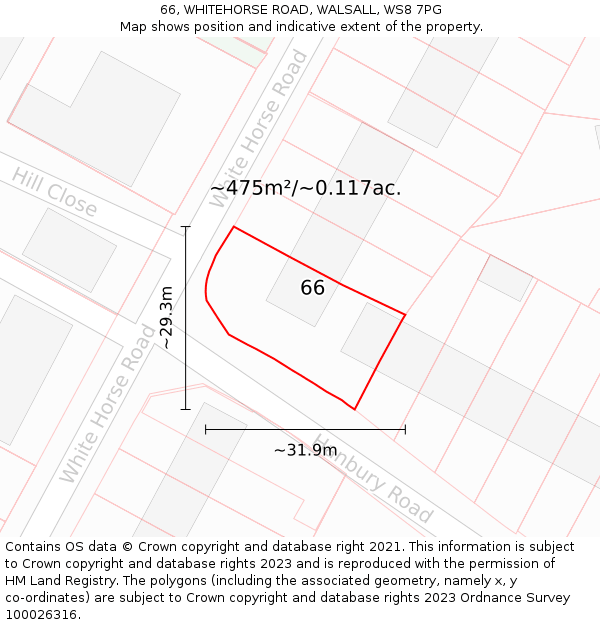 66, WHITEHORSE ROAD, WALSALL, WS8 7PG: Plot and title map