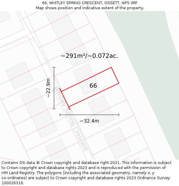 66, WHITLEY SPRING CRESCENT, OSSETT, WF5 0RF: Plot and title map