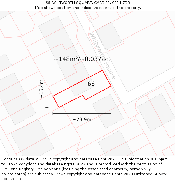 66, WHITWORTH SQUARE, CARDIFF, CF14 7DR: Plot and title map