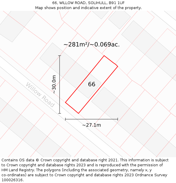 66, WILLOW ROAD, SOLIHULL, B91 1UF: Plot and title map