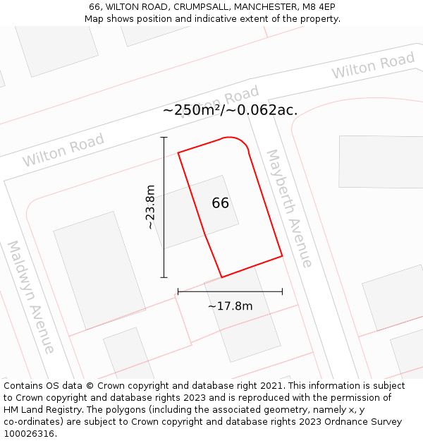 66, WILTON ROAD, CRUMPSALL, MANCHESTER, M8 4EP: Plot and title map