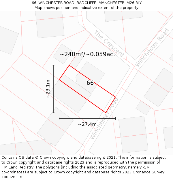 66, WINCHESTER ROAD, RADCLIFFE, MANCHESTER, M26 3LY: Plot and title map
