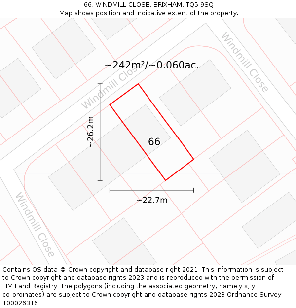 66, WINDMILL CLOSE, BRIXHAM, TQ5 9SQ: Plot and title map