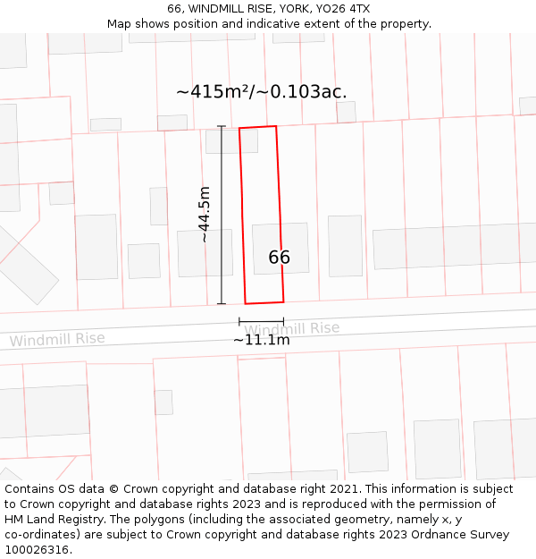 66, WINDMILL RISE, YORK, YO26 4TX: Plot and title map