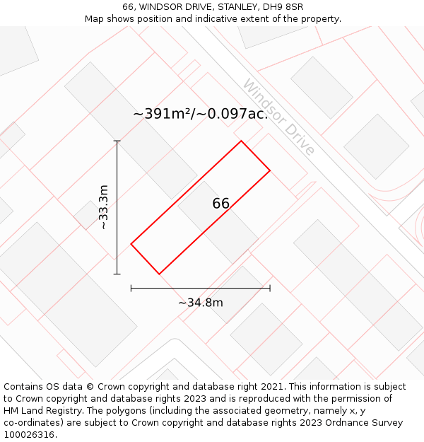 66, WINDSOR DRIVE, STANLEY, DH9 8SR: Plot and title map