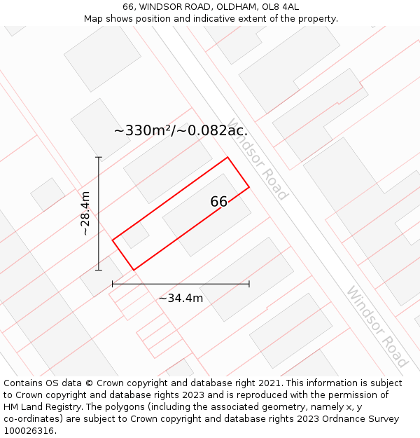 66, WINDSOR ROAD, OLDHAM, OL8 4AL: Plot and title map