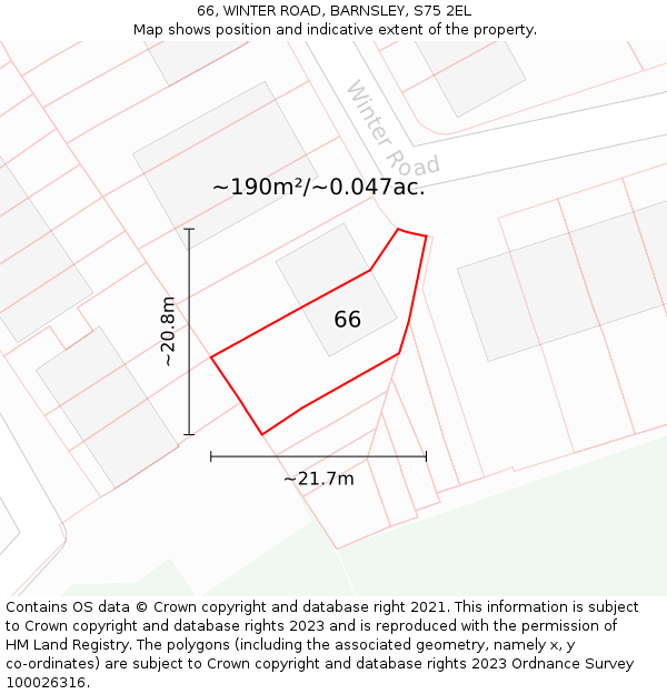 66, WINTER ROAD, BARNSLEY, S75 2EL: Plot and title map