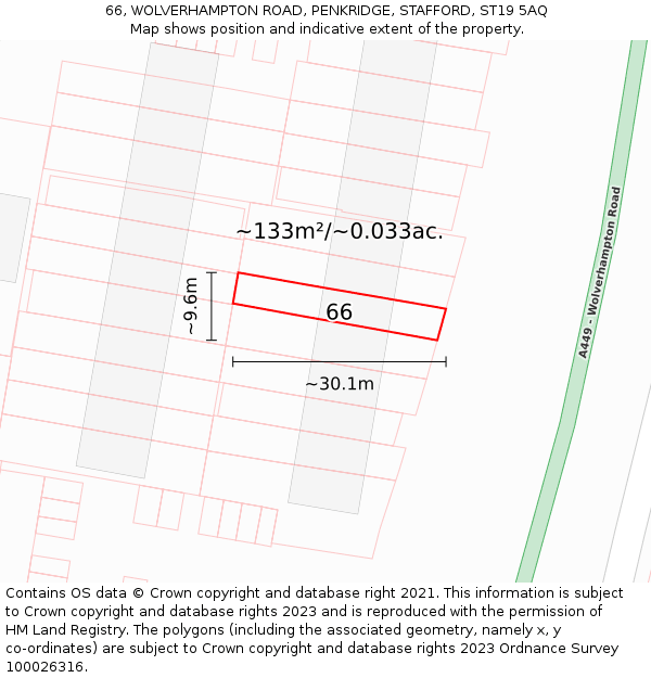 66, WOLVERHAMPTON ROAD, PENKRIDGE, STAFFORD, ST19 5AQ: Plot and title map