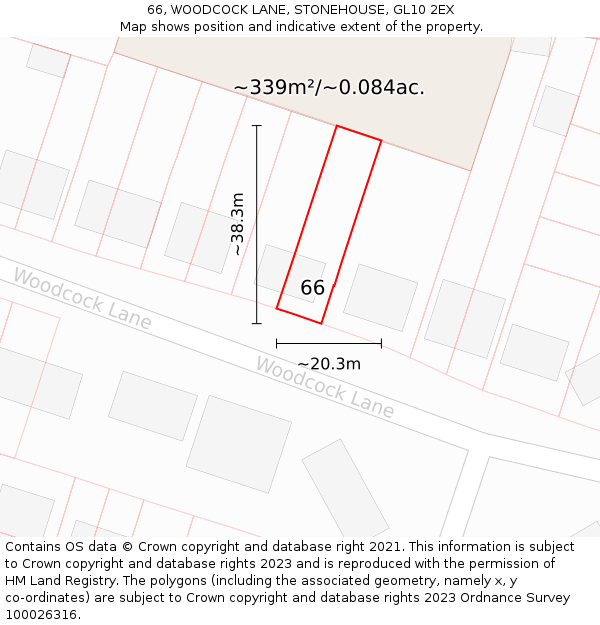 66, WOODCOCK LANE, STONEHOUSE, GL10 2EX: Plot and title map