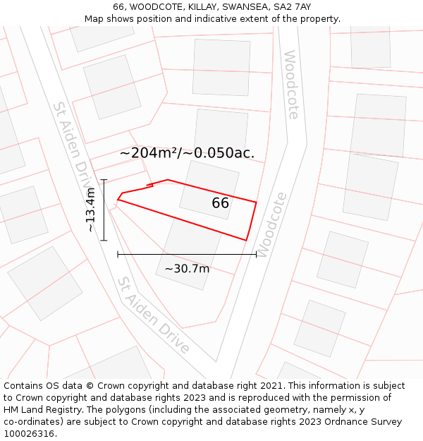66, WOODCOTE, KILLAY, SWANSEA, SA2 7AY: Plot and title map