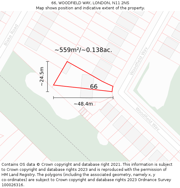 66, WOODFIELD WAY, LONDON, N11 2NS: Plot and title map