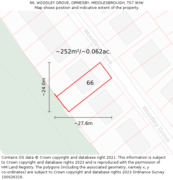 66, WOODLEY GROVE, ORMESBY, MIDDLESBROUGH, TS7 9HW: Plot and title map
