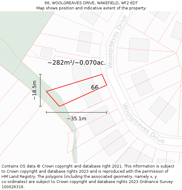 66, WOOLGREAVES DRIVE, WAKEFIELD, WF2 6DT: Plot and title map