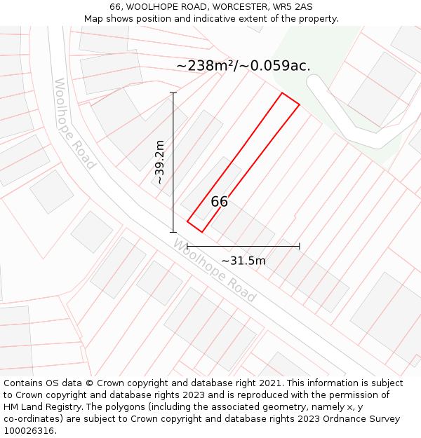 66, WOOLHOPE ROAD, WORCESTER, WR5 2AS: Plot and title map