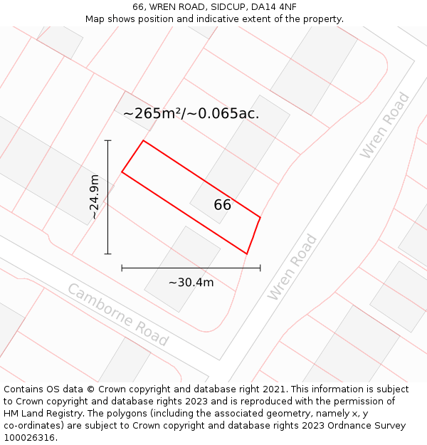 66, WREN ROAD, SIDCUP, DA14 4NF: Plot and title map