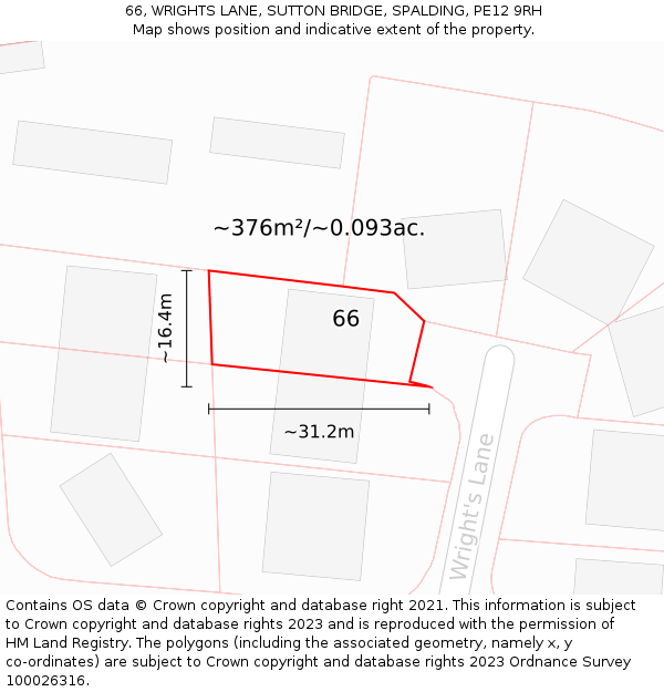 66, WRIGHTS LANE, SUTTON BRIDGE, SPALDING, PE12 9RH: Plot and title map