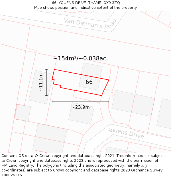 66, YOUENS DRIVE, THAME, OX9 3ZQ: Plot and title map