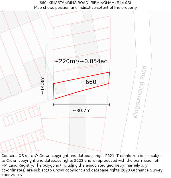 660, KINGSTANDING ROAD, BIRMINGHAM, B44 9SL: Plot and title map