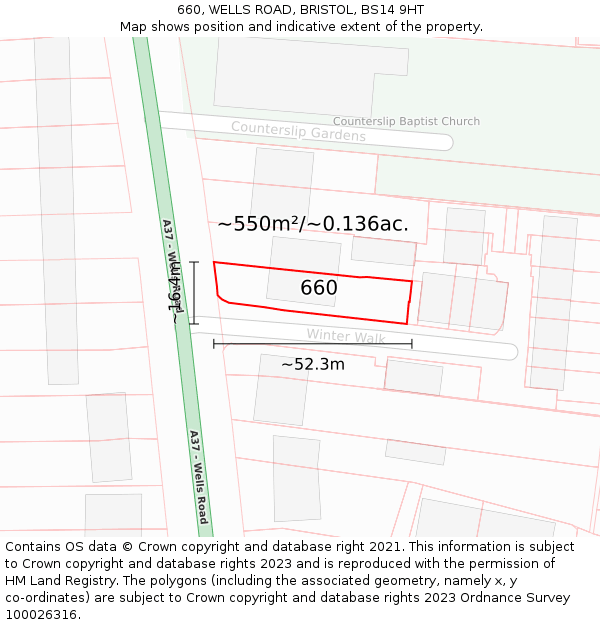 660, WELLS ROAD, BRISTOL, BS14 9HT: Plot and title map