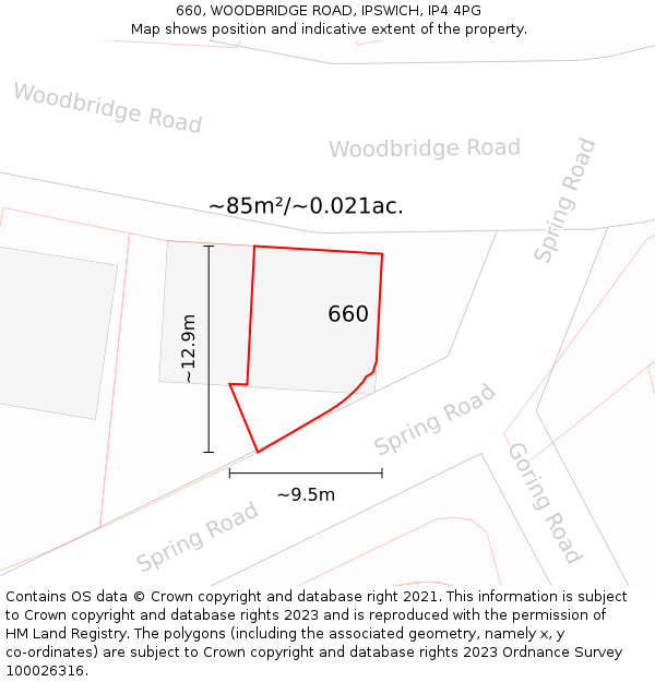 660, WOODBRIDGE ROAD, IPSWICH, IP4 4PG: Plot and title map