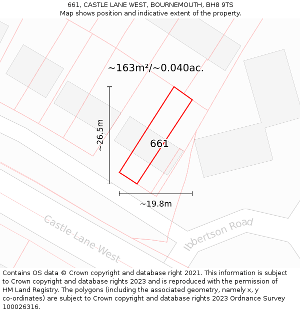 661, CASTLE LANE WEST, BOURNEMOUTH, BH8 9TS: Plot and title map