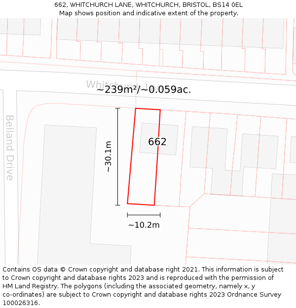 662, WHITCHURCH LANE, WHITCHURCH, BRISTOL, BS14 0EL: Plot and title map