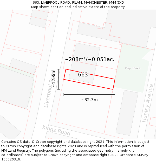 663, LIVERPOOL ROAD, IRLAM, MANCHESTER, M44 5XD: Plot and title map