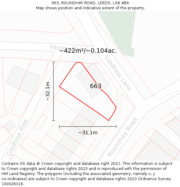 663, ROUNDHAY ROAD, LEEDS, LS8 4BA: Plot and title map