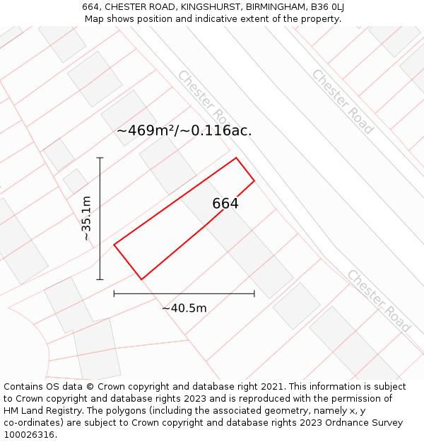 664, CHESTER ROAD, KINGSHURST, BIRMINGHAM, B36 0LJ: Plot and title map