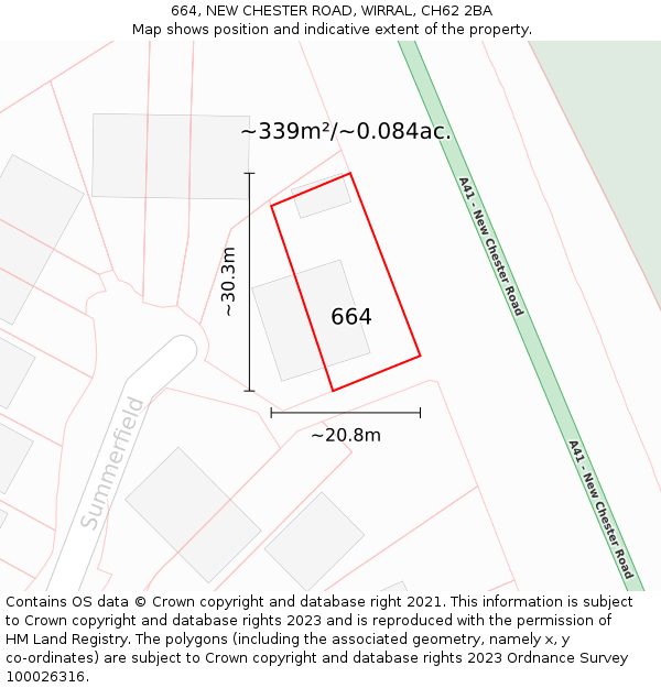 664, NEW CHESTER ROAD, WIRRAL, CH62 2BA: Plot and title map