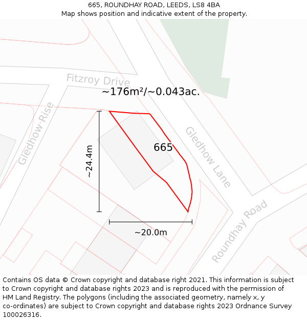 665, ROUNDHAY ROAD, LEEDS, LS8 4BA: Plot and title map