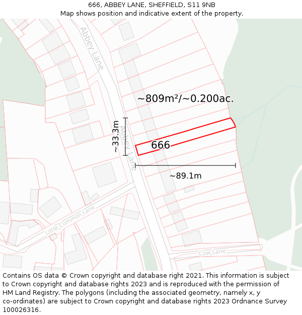 666, ABBEY LANE, SHEFFIELD, S11 9NB: Plot and title map
