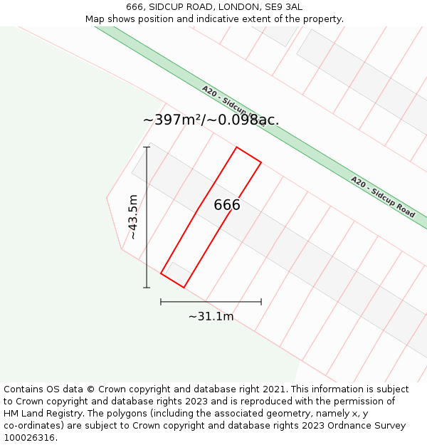 666, SIDCUP ROAD, LONDON, SE9 3AL: Plot and title map